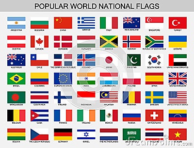 World national flags set, official nations flag collection Vector Illustration