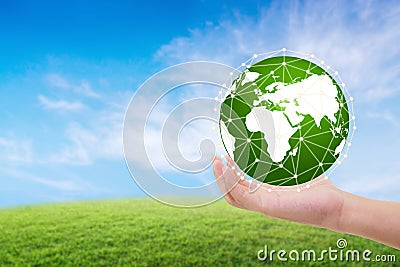 World nature, care environment concept, hand holding globe. Stock Photo