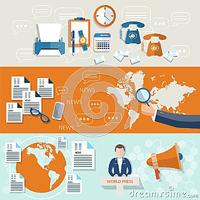 World news telecommunications news studio business banners Vector Illustration