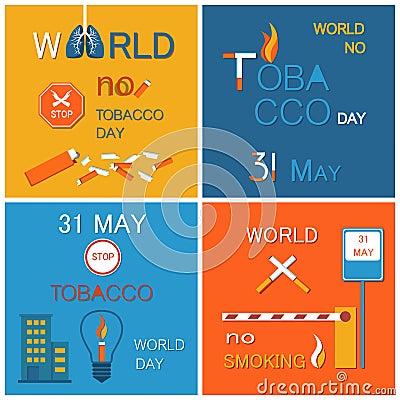 World No Tobacco Day Stop Smoking 31 May Banner Vector Illustration