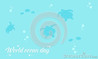 World ocean day with turtle Vector Illustration