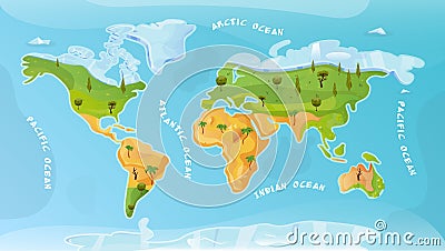 World Ocean Map Flat Background Vector Illustration