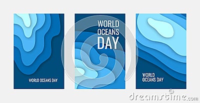 World oceans day concept in paper cut style Vector Illustration