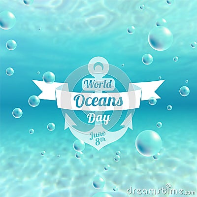 World Oceans Day holiday card. June 8th. Underwater background Vector Illustration