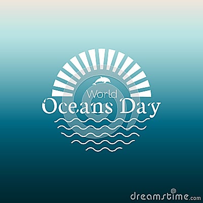 World Oceans Day modern concept logo with waves and dolphins. Vector Illustration