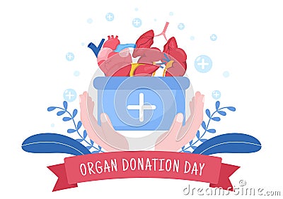 World Organ Donation Day Illustration with Kidneys, Heart, Lungs, Eyes or Liver for Transplantation, Saving Lives and Health Care Vector Illustration