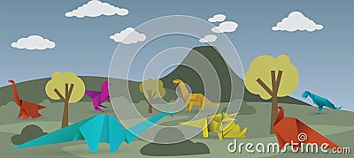 World of origami dinosaurs Vector Illustration