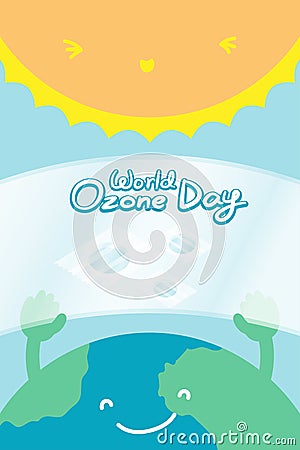 World Ozone Day 16 September vertical Banner set, Global warming concept smile earth with hand hold ozone layer fix and sun Vector Illustration