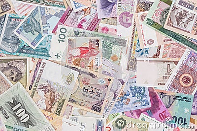 World paper money as background. close up Stock Photo