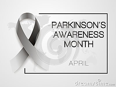 World Parkinson`s Disease Day 11th april. Vector isolated illustration with Grey Ribbon on grey background. Cartoon Illustration