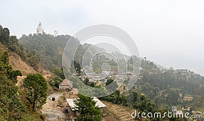 World Peace Pagoda Overlooking the Pokhara Valley Stock Photo