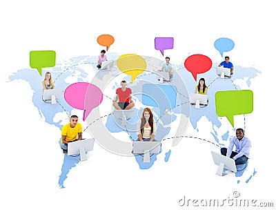 World People Connected by Social Media Stock Photo