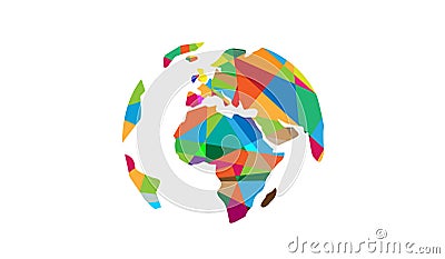 World Pixel Continents Logo Map Design Vector Illustration