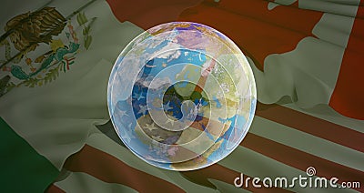 world planet earth globe and flag of USA Canada Mexico 3d-illustration. elements of this image furnished by NASA Cartoon Illustration
