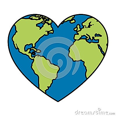 World planet earth with heart shape Vector Illustration