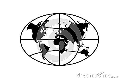 World planet map elongated circle black icon. Globe earth continents vector oval symbol Vector Illustration
