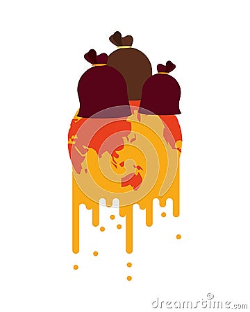 World planet melting global warming with garbage bags Vector Illustration