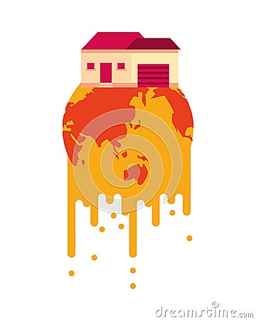 World planet melting global warming with house Vector Illustration