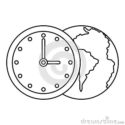 World planet with watch icon, outline style Vector Illustration