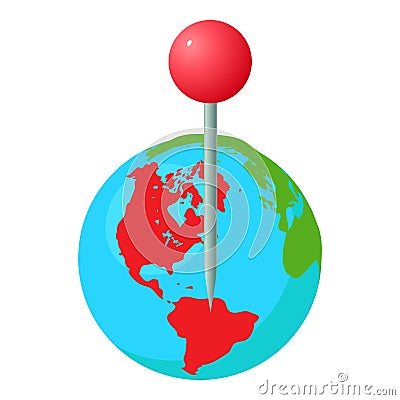 World pointer icon isometric vector. Planet earth globe with red gps pin icon Stock Photo