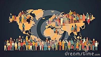 World Population Day. Group of different people, dark background. AI generated. Stock Photo