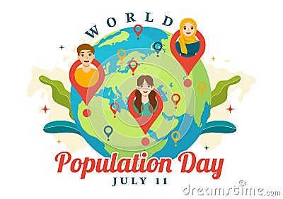 World Population Day Vector Illustration on 11th July To Raise Awareness Of Global Populations Problems in Flat Cartoon Hand Drawn Vector Illustration