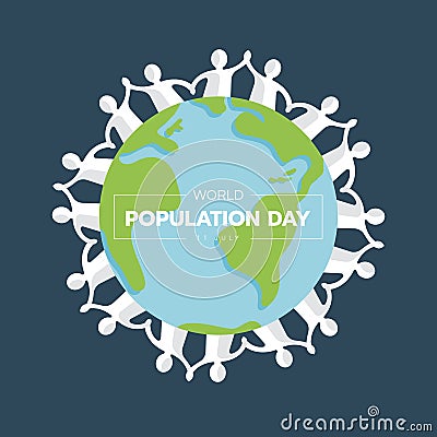 World population day with white humans sign hand hold hand around circle globle world vector design Vector Illustration