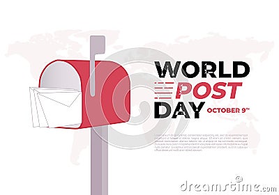 World post day background with red postcard isolated on white background Vector Illustration