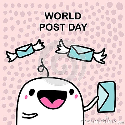 World post day hand drawn vector illustration in cartoon doodle style man sending letter Cartoon Illustration