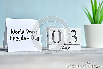 World Press Freedom Day - 03 the third May Month Calendar Concept on Wooden Blocks Stock Photo