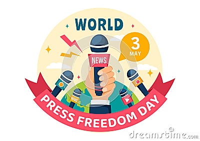 World Press Freedom Day Vector Illustration on May 3 with News Microphones and Newspaper to Right to Speak in Flat Cartoon Vector Illustration