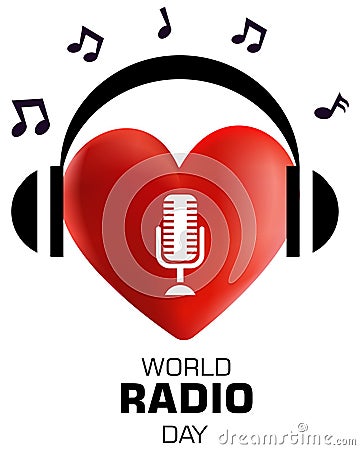 World radio day, 3d heart logo concept vector illustration Vector Illustration