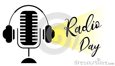 World radio day silhouette. Microphone with headphones concept Vector Illustration