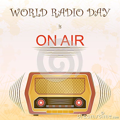 World Radio Day in vintage style. Cartoon Illustration