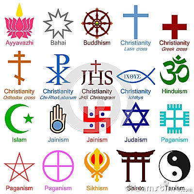World Religion Colorful Icons Vector Illustration