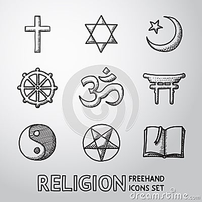 World religion hand drawn symbols set. vector Vector Illustration