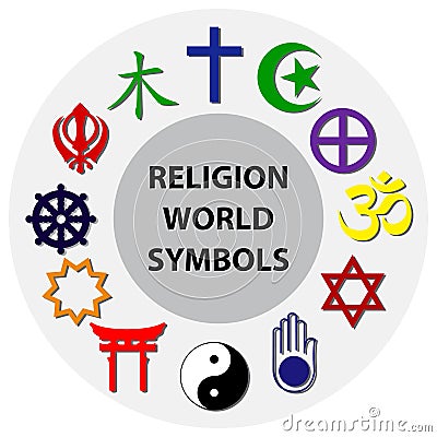World religion symbols colored signs of major religious groups and religions. Stock Photo