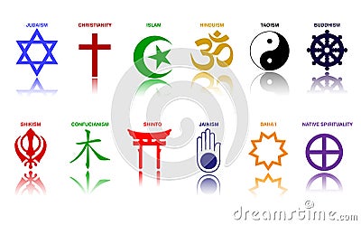 World religion symbols colored signs of major religious groups and religions. Vector Illustration
