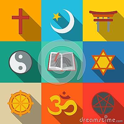 World religion symbols flat set - christian Vector Illustration