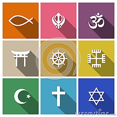 World religion symbols flat set Vector Illustration