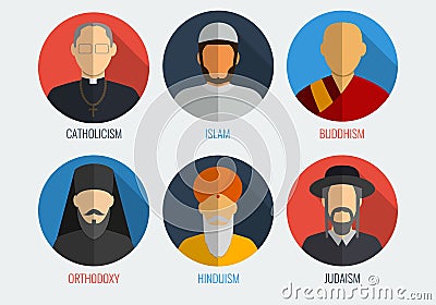 World religions monk people icons. Flat design style. Vector Vector Illustration