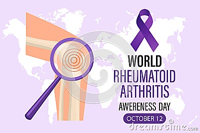 World Rheumatoid Arthritis Awareness Day, October 12, banner. Human knee joint and text. Illustration, banner Vector Illustration