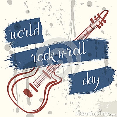World Rock-n-Roll Day poster in grunge style Vector Illustration