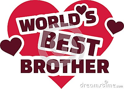 World`s best brother with hearts Vector Illustration