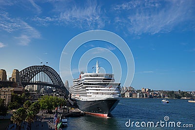 The world`s famous ship, Queen Elizabeth cruise ship docked at C Editorial Stock Photo