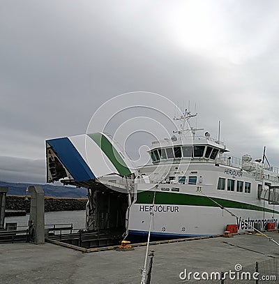 The world`s first electric ferry as seen at a terminal in Iceland Editorial Stock Photo