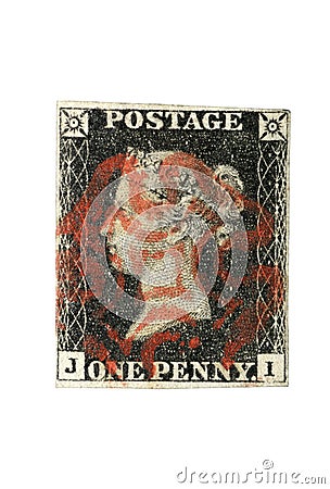 World's first stamp, Penny Black, Great Britain 1840 Editorial Stock Photo