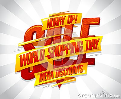 World shopping day sale, discounts poster Vector Illustration