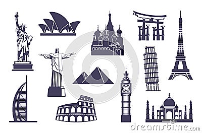 World sights icons. Architectural sights of different countries Vector Illustration