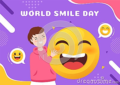World Smile Day Hand Drawn Cartoon Illustration with Smiling Youth and Happiness Face in Flat Style Background Vector Illustration